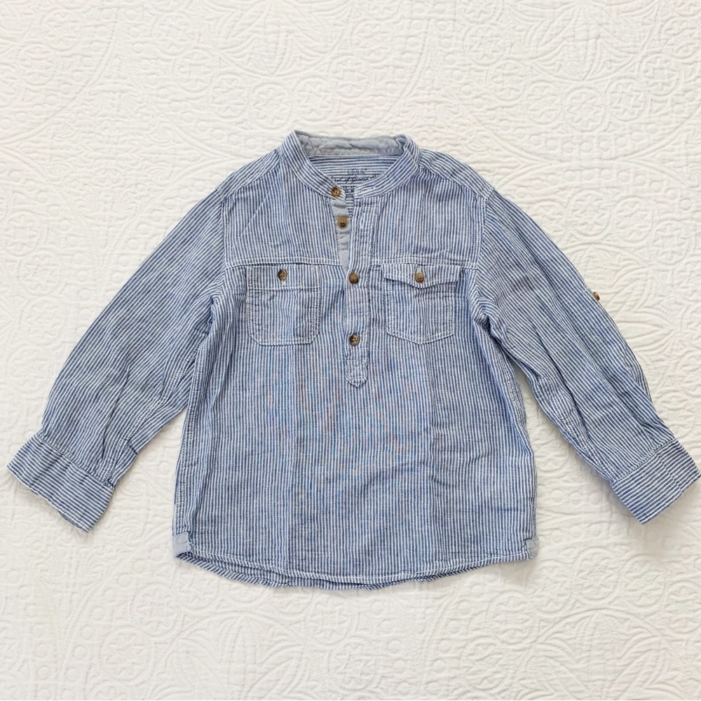 H&M Boys Striped Linen Shirt,‎ Blue/White (4-5Y)